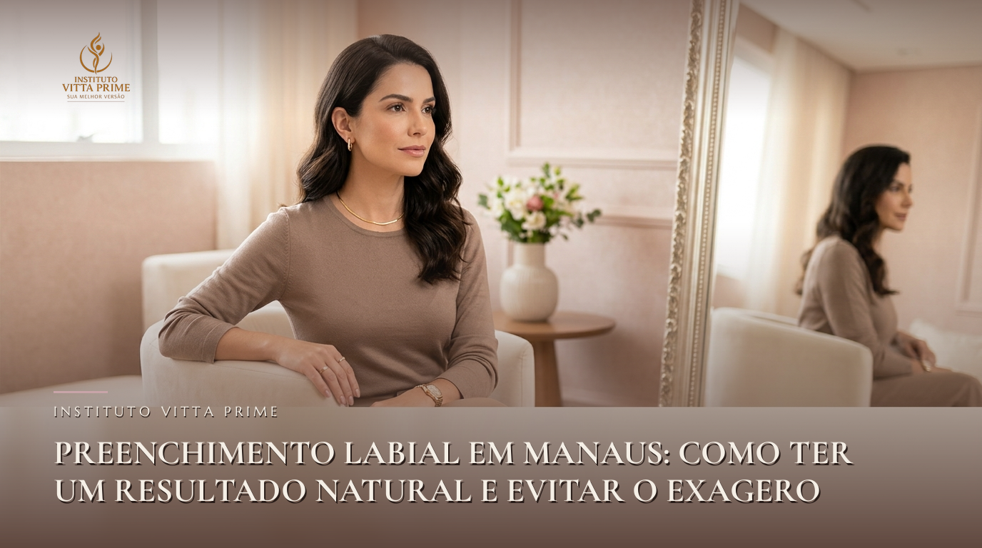 Preenchimento Labial em Manaus: Como Ter um Resultado Natural e Evitar o Exagero. Ilustração editorial do Instituto Vitta Prime, estética facial em Manaus