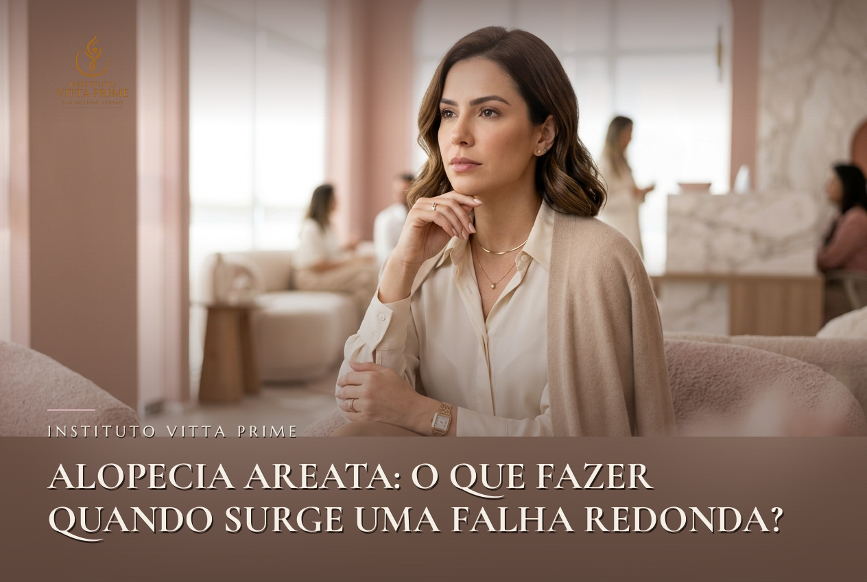 Alopecia Areata: O Que Fazer Quando Surge Uma Falha Redonda?. Ilustração editorial do Instituto Vitta Prime, tricologia em Manaus