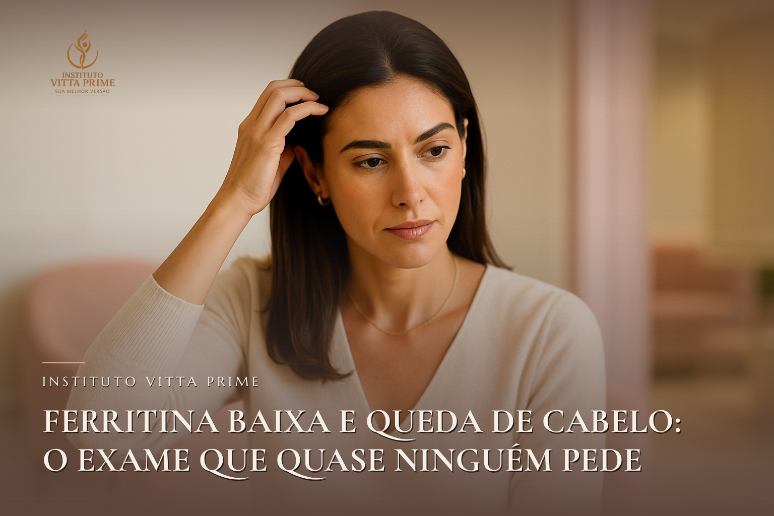 Ferritina Baixa e Queda de Cabelo: O Exame Que Quase Ninguém Pede. Ilustração editorial do Instituto Vitta Prime, tricologia em Manaus