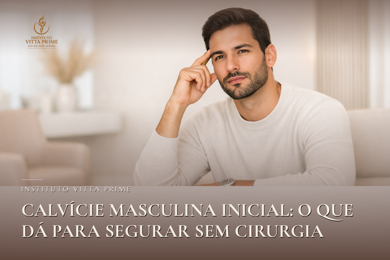 Calvície Masculina Inicial: O Que Dá Para Segurar Sem Cirurgia. Ilustração editorial do Instituto Vitta Prime, tricologia em Manaus